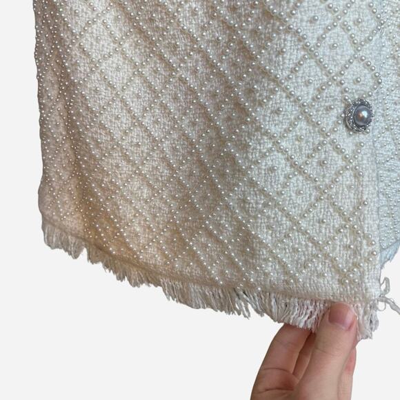 BHLDN White Ella Pearl Beaded Tweed Dress - Picture 5 of 11